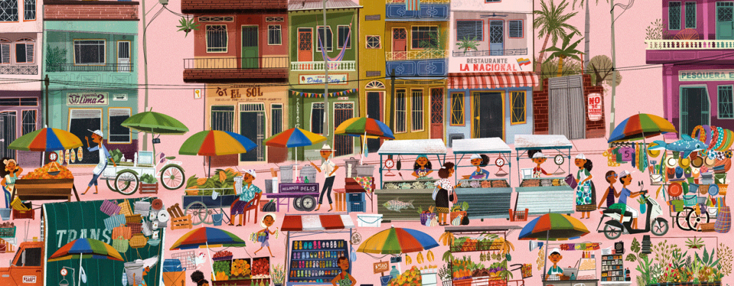 Muchas piezas de esta diseñadora gráfica bogotana de 26 años están compuestas por un sinfín de detalles y personajes